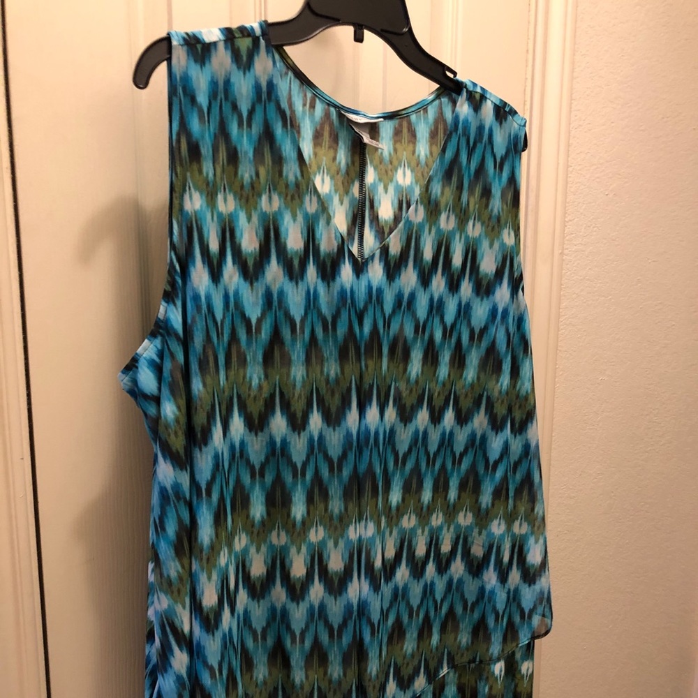 Catherine’s tank top blouse with sheer overlay